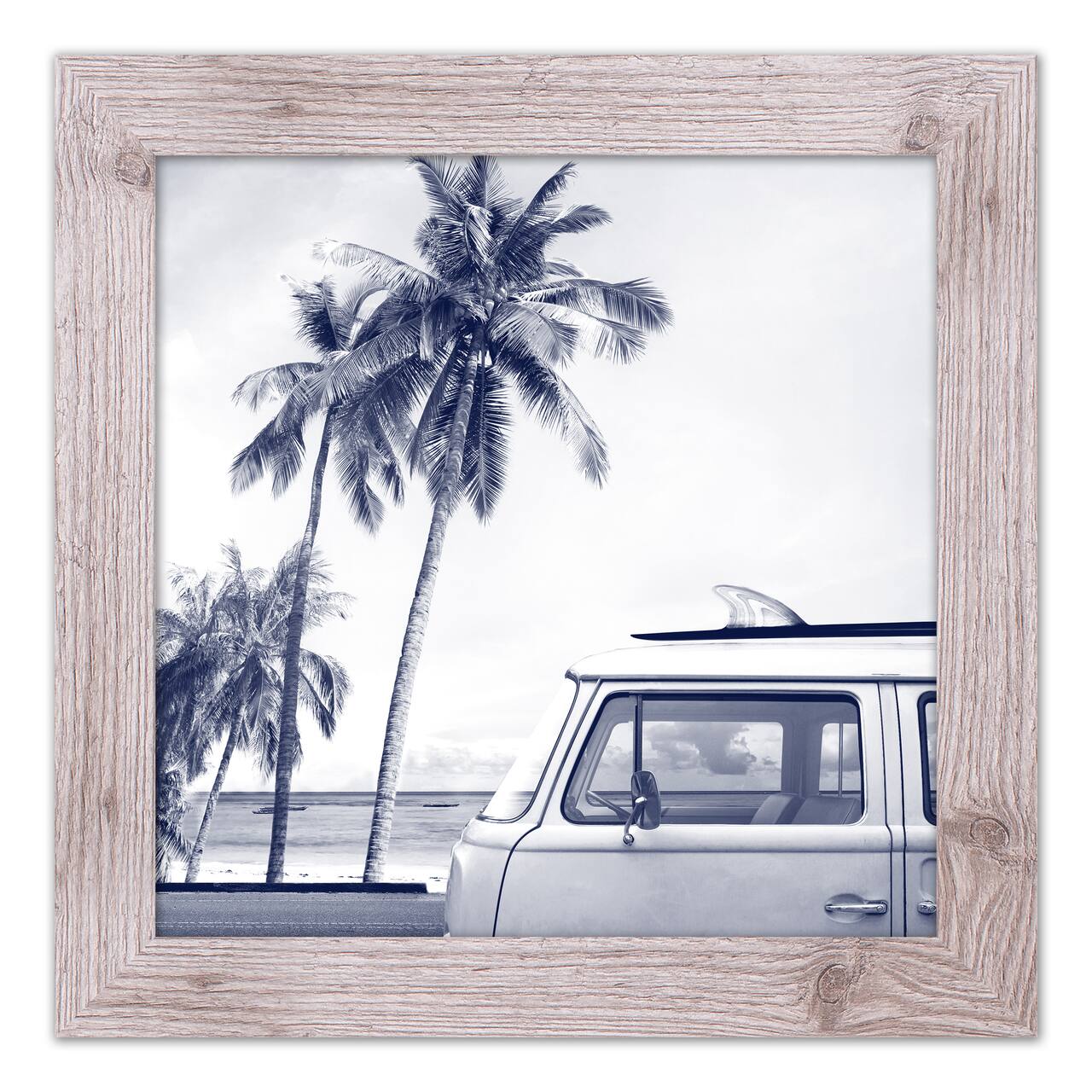 Coastal Beach Van Wall Print in Western White Frame
